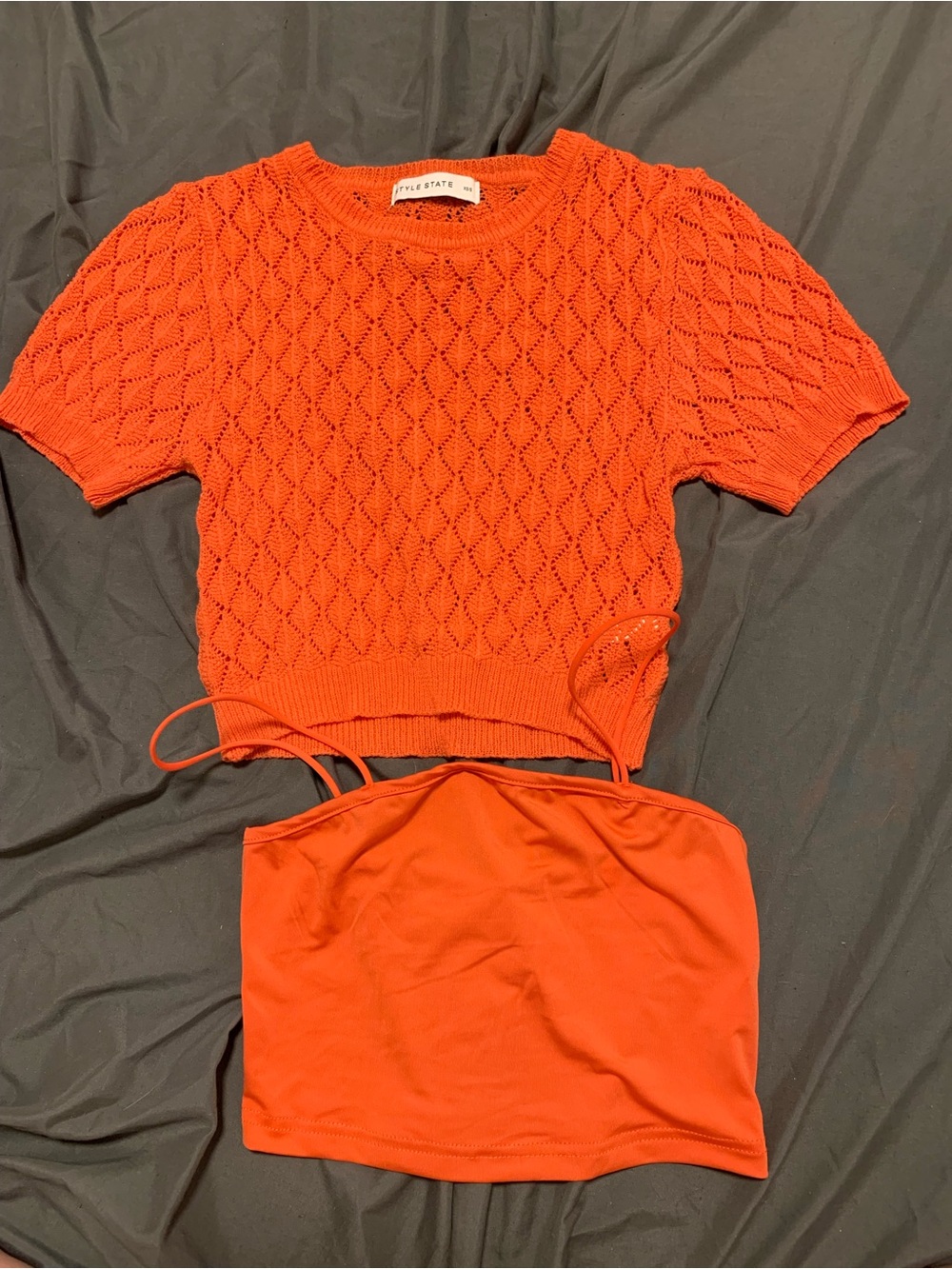 Bright Orange Knit Crop Top + Tube Set